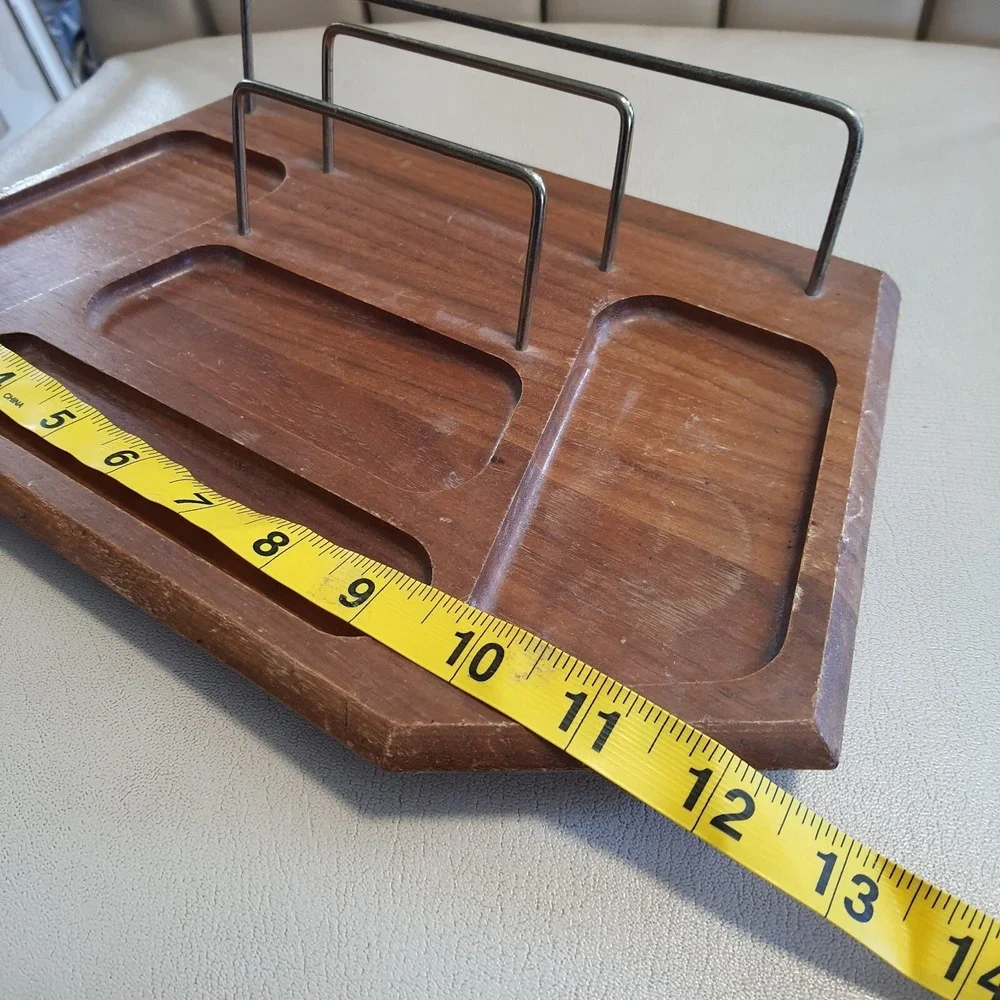 Vintage Setwell Genuine Walnut Wood Brass Dresser Desk Valet Caddy Tray MCM USA